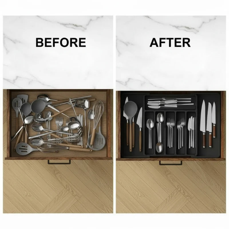 Expandable Kitchen Cutlery Drawer Organizer – Adjustable Utensil Storage Tray