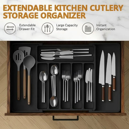 Expandable Kitchen Cutlery Drawer Organizer – Adjustable Utensil Storage Tray