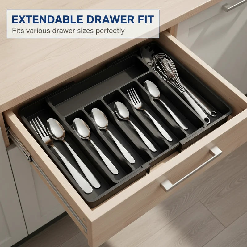 Expandable Kitchen Cutlery Drawer Organizer – Adjustable Utensil Storage Tray