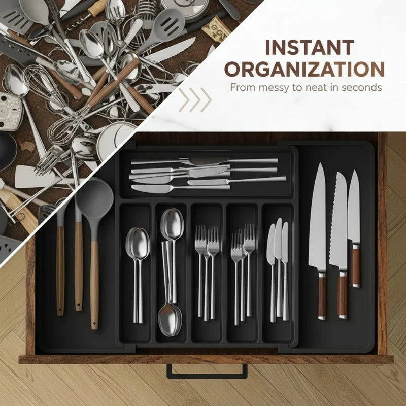 Expandable Kitchen Cutlery Drawer Organizer – Adjustable Utensil Storage Tray