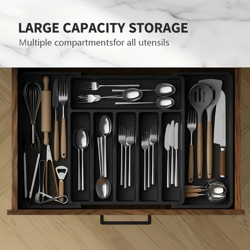 Expandable Kitchen Cutlery Drawer Organizer – Adjustable Utensil Storage Tray