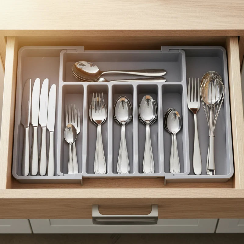Expandable Kitchen Cutlery Drawer Organizer – Adjustable Utensil Storage Tray
